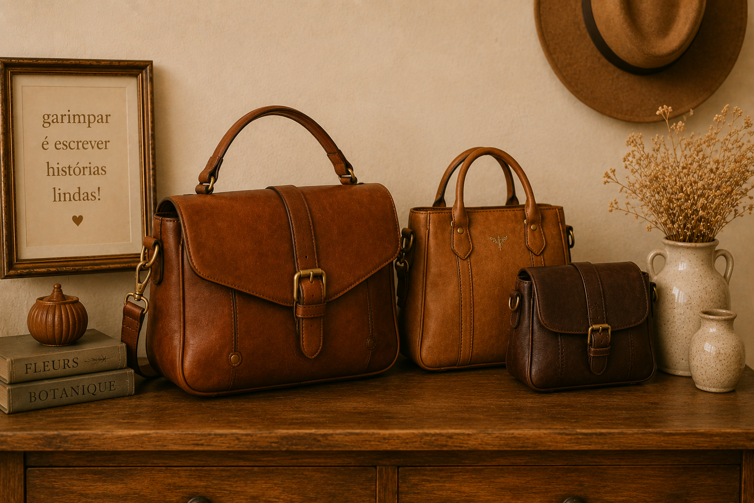 Bolsas em composição de estilo vintage